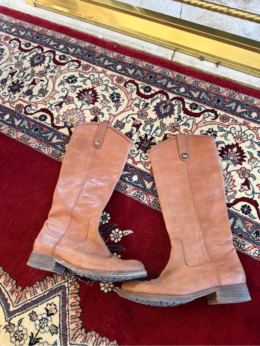 Frye Tall Riding Boots in Tan Leather